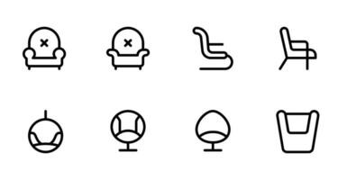 Sessel Symbole, Sofa, Büro Stuhl Symbol Vektor einstellen Design mit editierbar Schlaganfall. Linie, solide, eben Linie, dünn Stil und geeignet zum Netz Buchseite, Handy, Mobiltelefon Anwendung, ui, ux Design.