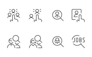 mieten Suche Job freie Stelle finden Menschen Symbol Profil Einstellung verbunden Linie Symbole. Mensch Ressourcen und Rekrutierung Vektor linear Symbol Satz. können Sein benutzt zum Netz, Logo, ui,ux, App.