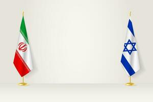 ich rannte und Israel Flagge auf Innen- Fahnenstange, Treffen Konzept zwischen Israel und Iran. vektor