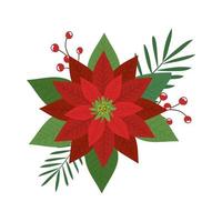 blomma jul dekorativa med blad isolerade ikon vektor