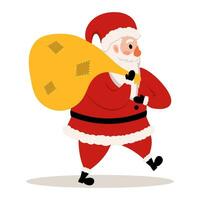 Santa claus ist Kommen mit ein Tasche von Geschenke. Vektor Illustration.