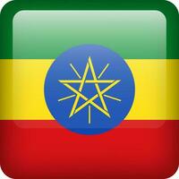 3d vektor etiopien flagga glansig knapp. etiopisk nationell emblem. fyrkant ikon med flagga av etiopien
