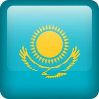 3d vektor kazakhstan flagga glansig knapp. kazakh nationell emblem. fyrkant ikon med flagga av kazakhstan