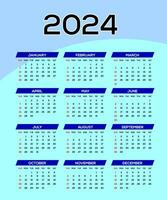 2024 einer Seite Mauer Kalender Design Vorlage, modern 12 Monate einer Seite Kalender. modern Mauer Kalender Design 2024. drucken bereit einer Seite Mauer Kalender Vorlage Design zum 2024. Woche beginnt auf Sonntag. vektor