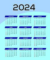 2024 ett sida vägg kalender design mall, modern 12 månader ett sida kalender. modern vägg kalender design 2024. skriva ut redo ett sida vägg kalender mall design för 2024. vecka börjar på söndag. vektor