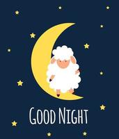 süße kleine Schafe am Nachthimmel. Gute Nacht. Vektor-Illustration. vektor