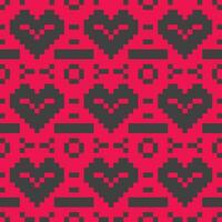 pixel hjärtan tyg röd svart mönster vektor