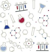 vetenskap och kemi bakgrund med laboratorium Utrustning och kemisk symboler vektor