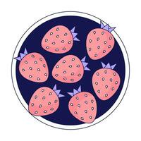 Erdbeere Teller 2d linear Karikatur Objekt. Picknick Lebensmittel. Schüssel von Erdbeeren isoliert Linie Vektor Element Weiß Hintergrund. saftig Ernährung. Vorspeise Früchte. Sommer- Snack Farbe eben Stelle Illustration