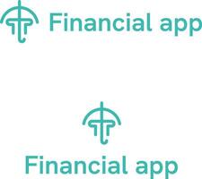 finansiell app företag logotyp med varumärke namn. kraftig pelare och paraply ikon. kreativ design element och visuell identitet. lämplig för finansiera app, pengar förvaltning, investering app. vektor