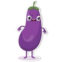 Vektor Illustration von Aubergine Charakter Aufkleber mit süß Ausdruck, Cool, lustig, Aubergine isoliert, Karikatur Stil