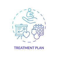 behandling planen blå lutning begrepp ikon. kurs av handling. medicinsk intervention. sjukdom förvaltning. pediatrisk patient abstrakt aning tunn linje illustration. isolerat översikt teckning vektor