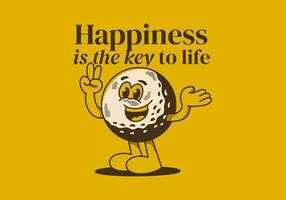 lycka är de nyckel till liv. maskot karaktär illustration av golf boll med Lycklig ansikte vektor