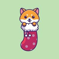 süß Shiba inu im Weihnachten Socke einfach Karikatur Vektor Illustration Weihnachten Konzept Symbol isoliert