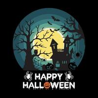 hand dragen årgång Lycklig halloween firande med natt, halloween t-shirt vektor