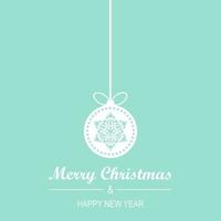 jul och nyår gratulationskort med hängande kulor, bokstäver vektor