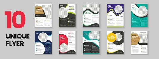 korporativ und Geschäft bunt Flyer Sammlung, korporativ Poster Satz, Flyer bündeln, Broschüre, jährlich Bericht, Vorschlag, Flugblatt, Unternehmen Profil, Digital Marketing Poster und a4 Layout mit Attrappe, Lehrmodell, Simulation vektor