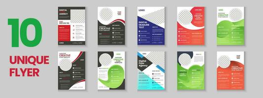 korporativ und Geschäft bunt Flyer Sammlung, korporativ Poster Satz, Flyer bündeln, Broschüre, jährlich Bericht, Vorschlag, Flugblatt, Unternehmen Profil, Digital Marketing Poster und a4 Layout mit Attrappe, Lehrmodell, Simulation vektor