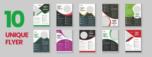 korporativ und Geschäft bunt Flyer Sammlung, korporativ Poster Satz, Flyer bündeln, Broschüre, jährlich Bericht, Vorschlag, Flugblatt, Unternehmen Profil, Digital Marketing Poster und a4 Layout mit Attrappe, Lehrmodell, Simulation vektor