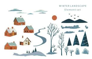 vinter- landskap objekt med berg, träd.redigerbar vektor illustration för vykort, klistermärke, dekoration, ikon