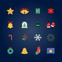 jul Färg platt ikon med boll, träd, stjärna, klocka. redigerbar vektor illustration för vykort