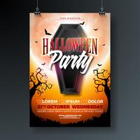 Halloween Party flyer illustration med svart kista vektor