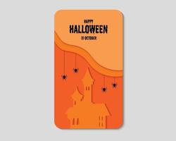 glad halloween med castle spider telefon koncept vektor