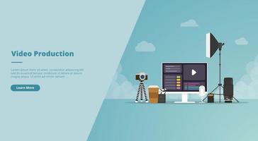 videoproduktionskoncept för webbplatsens landningshemsida vektor