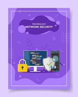 teknik nätverk säkerhet människor runt stor dator vektor