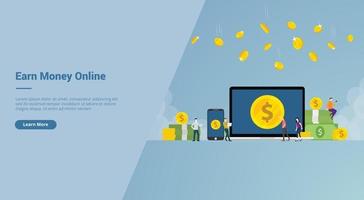 Geld verdienen im Online-Business für Freiberufler mit Laptop und Smartphone vektor