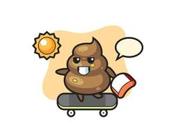 Poop-Charakter-Illustration auf einem Skateboard fahren vektor