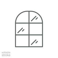 Bogen Fenster Symbol. einfach Gliederung Stil. Fenster Rahmen halb runden beim das Spitze, Antiquität, Zimmer, Haus, Zuhause Innere Konzept. dünn Linie Symbol. Vektor Illustration isoliert. editierbar Schlaganfall.