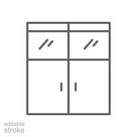 doppelt Tür mit Glas Fenster Symbol. einfach Gliederung Stil. Eingang Tür, Krankenhaus, rahmen, Tür, Haus, Zuhause Innere Konzept. dünn Linie Symbol. Vektor Illustration isoliert. editierbar Schlaganfall.