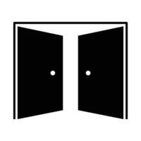 dubbel- dörrar ikon. enkel fast stil. dörr, öppna, dubbel, stiga på, utgång, ingång, främre, Port, dörröppning, hus, Hem interiör begrepp. silhuett, glyf symbol. vektor illustration isolerat.
