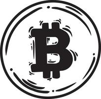 svartvit illustration handritad bitcoin -symbol vektor