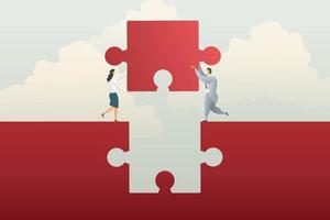 Business-Teamwork-Zusammenarbeit, Puzzle halten roten Weg verbinden. vektor