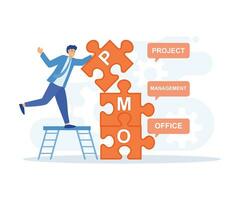 projekt förvaltning begrepp, projekt förvaltning kontor akronym, platt vektor modern illustration