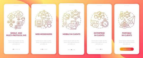 Instant Messaging-Softwaretyp roter Onboarding-Seitenbildschirm der mobilen App vektor
