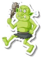 grön goblin eller troll tecknad karaktär klistermärke vektor