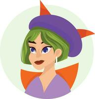 Dame stilvoll Vektor Illustration jung weiblich Zeichen Gesichter, Party Idee Frau mit bunt Haar, ziemlich Porträts zum Sozial Netzwerke oder Benutzer Profile zeigen Modell- Kostüm Halloween