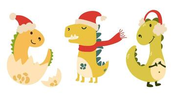 Weihnachten Drachen im ein Santa claus Hut. süß Dinosaurier zum Neu Jahr und Weihnachten. Symbol von 2024 Vektor Hand gezeichnet Illustration.