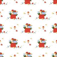Weihnachten nahtlos Muster. Neu Jahr Geschenke, Bälle und festlich Girlande auf Weiß Hintergrund. Vektor Illustration.