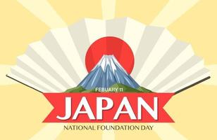japan national foundation day banner på gul strålar bakgrund vektor