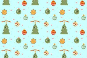 nahtlos Muster mit Weihnachten Baum, farbig Bälle, Phrase fröhlich Weihnachten, Stechpalme lustig. groovig Vektor Illustration