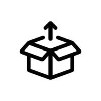 Unboxing Symbol im modisch Gliederung Stil isoliert auf Weiß Hintergrund. Unboxing Silhouette Symbol zum Ihre Webseite Design, Logo, Anwendung, ui. Vektor Illustration, Folge10.