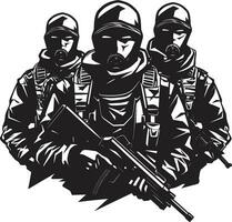 militant Schatten monochromatisch Vektor präsentieren das Leise Uhr entschlossen Soldaten schwarz Vektor Porträt von ungesehen Beschützer