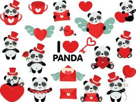 einstellen von komisch Liebe Valentinstag Panda vektor