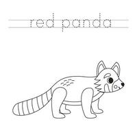 Spur das Briefe und Farbe Karikatur rot Panda. Handschrift trainieren zum Kinder. vektor
