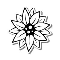 Mini Sonnenblume blühen auf Weiß Silhouette und grau Schatten. Digital oder druckbar Aufkleber. Vektor Illustration zum schmücken Logo, Tätowierung, Karte oder irgendein Design.