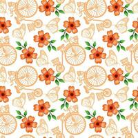 Schmetterlinge, Fahrrad, Blumen. Vektor nahtlos Muster auf ein Sommer- Thema. Design zum Abdeckungen, Verpackung Papier, Gruß Karten, Sommer- Banner, Hochzeit Einladungen.
